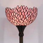 WERFACTORY Tiffany Floor Lamp Pink Stained Glass Wisteria Light 12X12X71 Inches Pole Torchiere Standing Corner Torch Uplight Decor Bedroom Living Room Home Office S523P Series