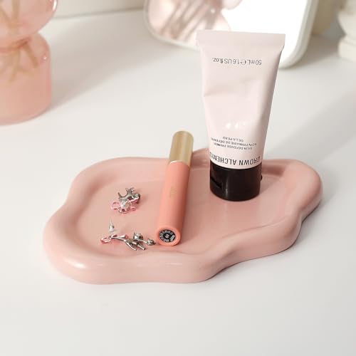 Jewelry Dish Trinket Tray for Women, Ring Dish Holder, Unique Cloud Shape Ceramic Plate Cute Things Vanity Aesthetic Room Decor Mother's Day Birthday (Pink) - color: Pink