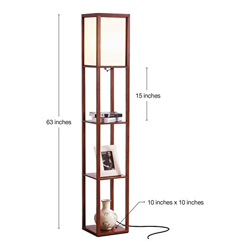 Brightech Maxwell - Modern Shelf Floor Lamp with Lamp Shade & Warm White LED Bulb, Corner Display Floor Lamp with Shelves for Living Room, Bedroom, Nightstand Office, Home Decor Storage - Walnut Brown - color: Walnut Brown