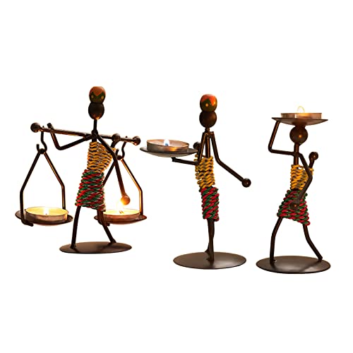 Candle Holders Sets of 3, Creative African Tribal Lady Candle Holder Centerpieces African Women Iron Candlestick Holder for Home/Bar Dinning Table Decor, Personalizable Style Shelf Décor - color: Candle Holder Set of 3