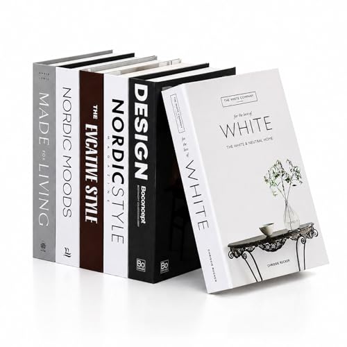Decorative Faux Books Set of 6 – Modern Luxury Fake Books for Home Decor, Coffee Table & Bookshelf Styling, Aesthetic Stacked Book Decor for Living Room & Entryway - color: Design