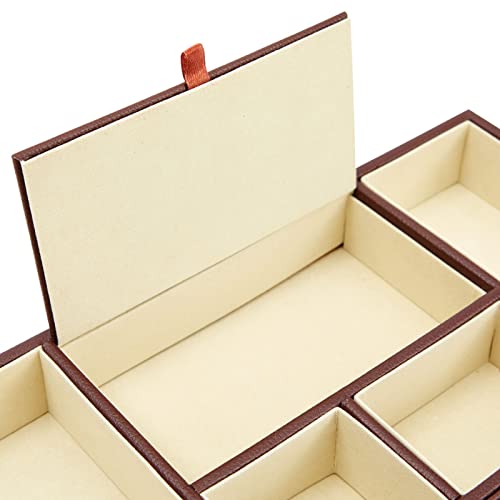 Juvale Rectangular Catchall Tray - 6-Compartment Nightstand Organizer - Polished Key Bowl - Portable Drawer Organizer - Brown Faux Leather - color: Brown
