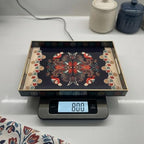 15.8" x 11.8" Black Plastic Serving Tray with Handles, Bohemian Folk Art Bird & Mandala Pattern with Gold Trim, for Ottoman, Coffee Table, Vanity - color: Bohemian Folk Art Bird & Mandala Pattern