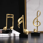 3Pcs Musical Sculptures Music Note Figurine Statue Decorative Ornaments Art Decor for Living Room Bedroom TV Cabinet Gift (Gold)