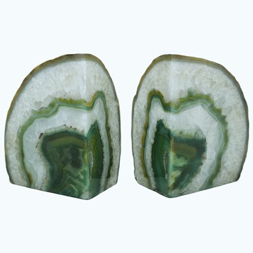 Nature's Decorations Agate Bookends - A Quality Green Geode with Non-Skid Rubber Bumpers for Shelves, Office, Home Decor, Heavy Duty Cute Stone (6-8 LB) - color: Green, size: A Grade 6 - 8 Lbs