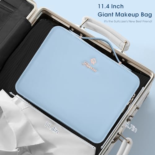 Faquenc Leather Makeup Case with LED Lighted Mirror 11.4 Inch Travel Makeup Bag Adjustable Brightness in 3 Colors Cosmetic Organizer Artist Storage Bag with Dividers Brush Holder Bag Vanity Blue - color: WA-Blue 11.4 Inch, size: 2-Medium