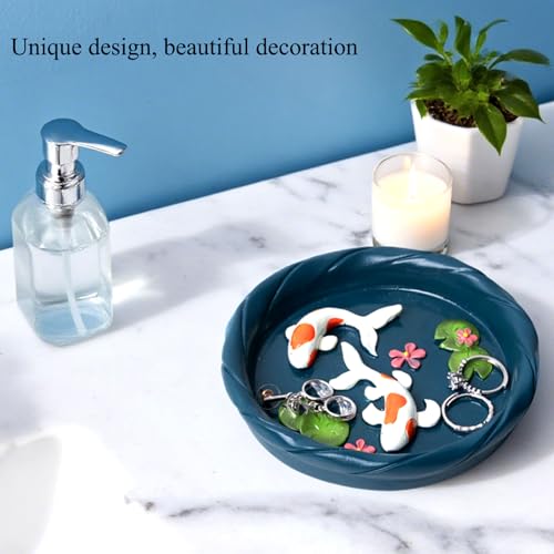 Koi Fish Ring Dish - Resin Jewelry Tray, Jewerly Holder for Women& Engagement Gift, Wedding Ring Holder for Ceremony, Key Bowl for Trinkets, Small Decorative Tray - color: Dark blue