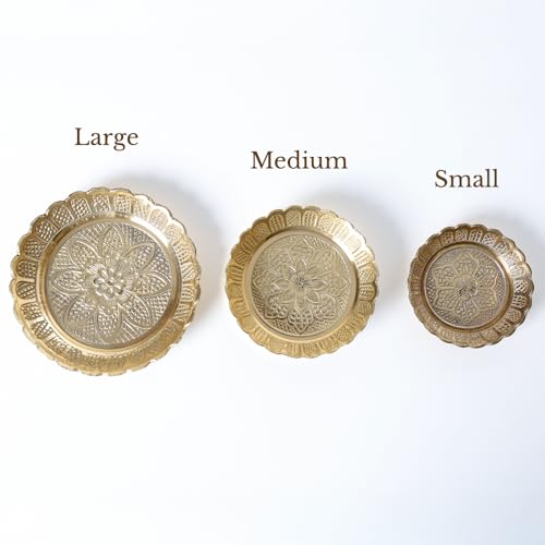 Shubhkart Solid Brass Decorative Nakshi Plate Set for Puja, Decoration & Diwali Gifting (Medium 9.5 cm, Pack of 3, Solid Brass) - size: Medium (Pack of 3)