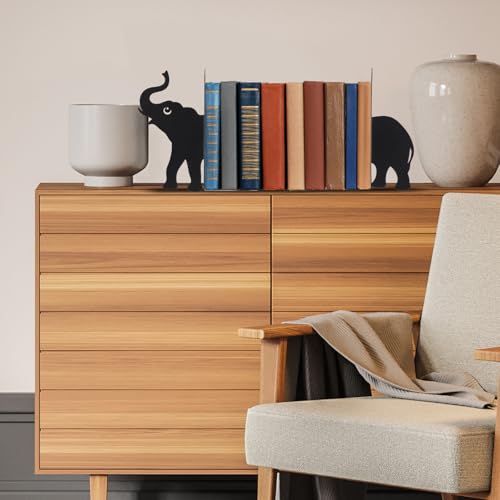Geelin Elephant Metal Bookends Set of 2 Styles Book Ends for Shelves Bookshelf Home Office Desk Bookshelf Decor Gift for Elephant Lovers and Reading Enthusiasts - style: Elephant