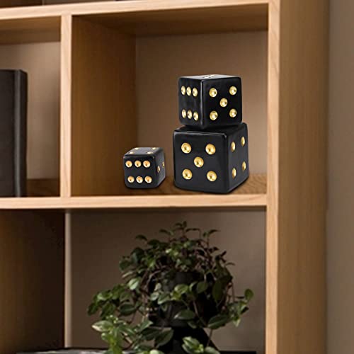 BRABUD Resin Jumbo Dice Decor Black & Gold Dice Statue Living Room Bedroom Office Photographic Decoration 2.7'' TQGJBS380 - color: Black, size: 2.7''