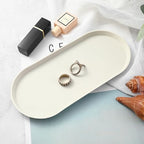 White Silicone Vanity Tray, 8.66x3.94 Inch Oval Food-Grade Counter Organizer, Dishwasher Safe Scratch-Proof Storage Tray for Jewelry Makeup Bathroom Desk - color: White