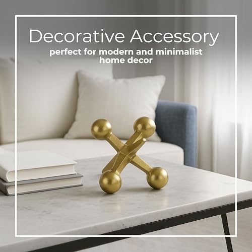 Gold Metal Jacks Decorative Object – Abstract Sculpture Modern Home Decor Ornament – Shelf Styling & Coffee Table Decor for Bathroom, Office & Living Room – 7" x 5" - color: Gold