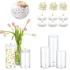 Set of 3 Glass Cylinder Vases for Centerpieces with 2 Pack Vase Filler 3 Pearl String 6 White Floating Candles for Centerpieces, Table Center Pieces for Wedding Party Home Decor 5, 6, 8 Inch - style: 3 Set(5,6,8Inch)