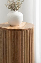 Kate and Laurel Reid Modern Wooden Ribbed Drink Table, 10 x 10 x 22, Natural Wood, Solid Wood Mini Table for Use as Pedestal Plant Stand Indoors or Small Nightstand Option