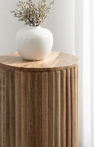 Kate and Laurel Reid Modern Wooden Ribbed Drink Table, 10 x 10 x 22, Natural Wood, Solid Wood Mini Table for Use as Pedestal Plant Stand Indoors or Small Nightstand Option