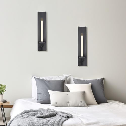 OYEFLY 2 Pcs Candle Sconces,Metal Wall Candle Holders (Black)