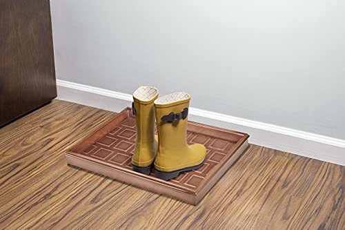 Good Directions 20″ x 14″ Decorative Squares Design Metal Boot Tray – Galvanized Steel with Copper Finish, Multi-Purpose Shoe, Plant & Pet Bowl Tray - color: Copper, style: Squares