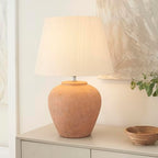 Nourison Home 20" Rustic Terracotta Ceramic Table Lamp with Fabric Shade, Bedside Nightstand Lamp for Bedroom, Living Room, Entryway - color: Terracotta