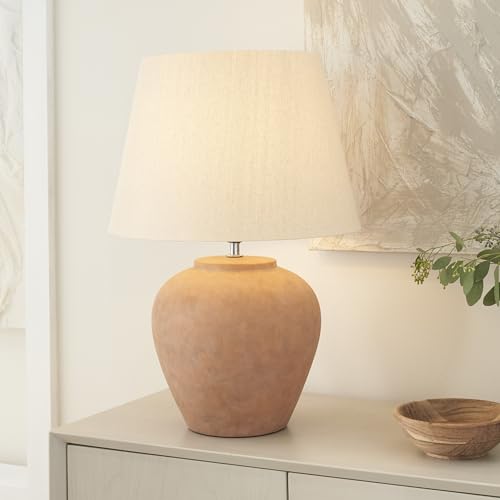 Nourison Home 20" Rustic Terracotta Ceramic Table Lamp with Fabric Shade, Bedside Nightstand Lamp for Bedroom, Living Room, Entryway - color: Terracotta