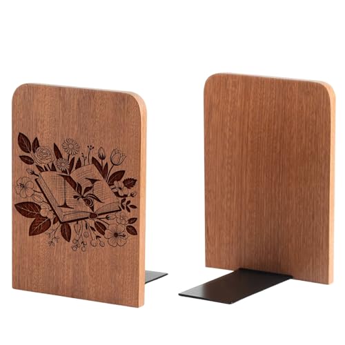 Wood Bookends, Book Ends for Shelves with Decorative Alphabet A and Z Design - Heavy Duty Iron & Ebony Wood Book Ends for Shelves Bookcase Desk - 1 Pair - N - color: N