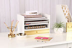 Kate and Laurel Industrious Desktop Wood Letter Tray with 3 Trays and Drawer, White and Gold