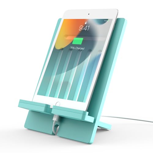 Pezin & Hulin Bamboo Tablet Stand, Adjustable Wood Pad Holder, Desktop Cell Phone Stand Holder Dock Compatible with Tablet, E-Reader, and All Phone (Support to 4.7-13" Devices) - Teal - color: Large (Teal)