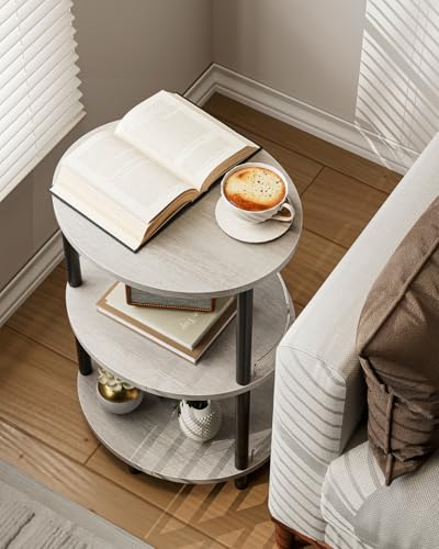 Small Nesting Coffee Table - 3-Tier Oval Accent Table for Small Spaces, Rustic Wood and Metal Couch End Table, Nightstand for Bedroom or End Table Living Room, Easy to Assemble, Greige - color: Greige, size: 1-Pack, style: With Guard Rail
