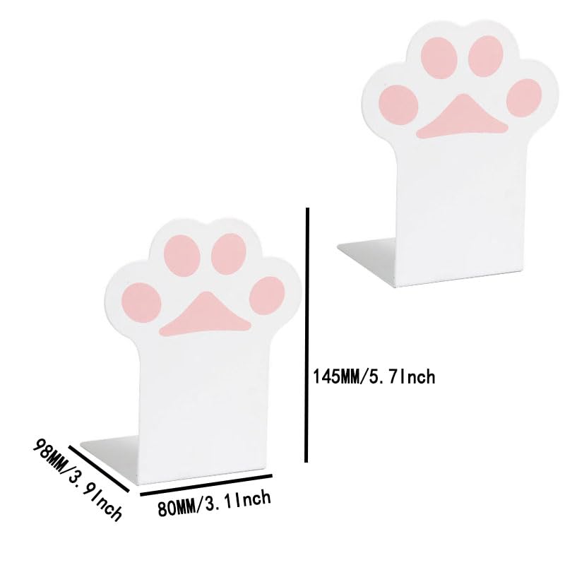 2 Sets Cat Paw Metal Bookends (4 Pieces in Total) Cute Desktop Bookshelf Sturdy Cartoon Bookshelf for Home and Office Decoration(White) - color: 2 Sets White
