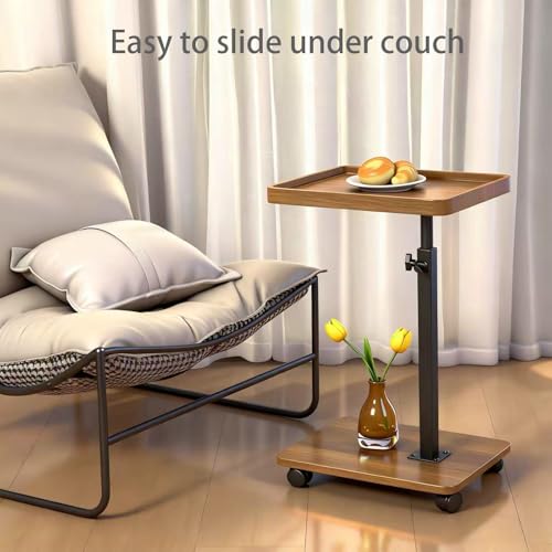 Adjustable Height Couch Tables that Slide Under Sofa, 360° Swivel Modern Tv Tray Table with Wheel, C Shaped End Table for Couch, C Table for Small Place, Perfect for Livingroom, Bedroom - style: Rectangle-Adjustablle Height