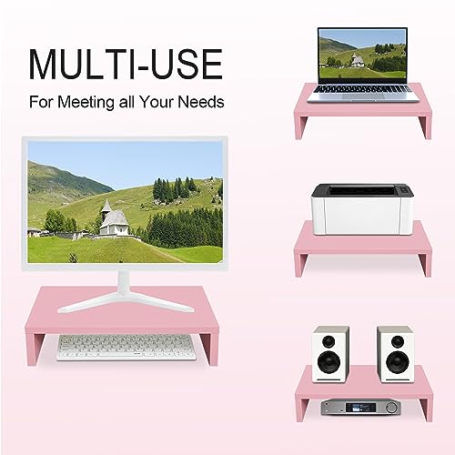 TEAMIX Pink Monitor Stand Riser, Wood Monitor Riser with Storage for Desk Small Monitor Stand TV/Screen/PC/Laptop Riser Computer Stand Desktop Shelf (Pink-14.2 inch)