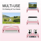 TEAMIX Pink Monitor Stand Riser, Wood Monitor Riser with Storage for Desk Small Monitor Stand TV/Screen/PC/Laptop Riser Computer Stand Desktop Shelf (Pink-14.2 inch)