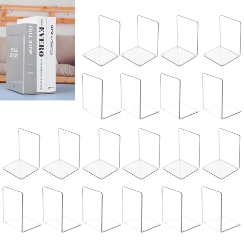 MerryNine Acrylic Book Ends 20pcs for Shelves, Clear Bookends for Shelves, Book end Organizer, Book Holder Stand Decorative, Book Stoppers for Heavy Duty Books (7.08"x4.72"_10 Pairs) - color: Th:3mm/0.12", size: 20 Pcs - 7.08 x 4.72 in