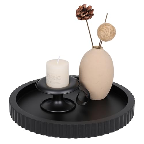 Round Decorative Tray for Coffee Table Decor Home Decor Wood Serving Round Tray Table Centerpiece for Dining Room Kitchen and Housewarming Gift (Black) - color: Black