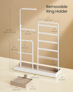 SONGMICS Jewelry Holder, Jewelry Storage Organizer Stand with Metal Frame, Velvet Tray, 12.1 to 18.7 Inches Tall Height Adjustable Necklace Holder, for Rings, Earrings, Matte White UJJS026W01 - color: Matte White
