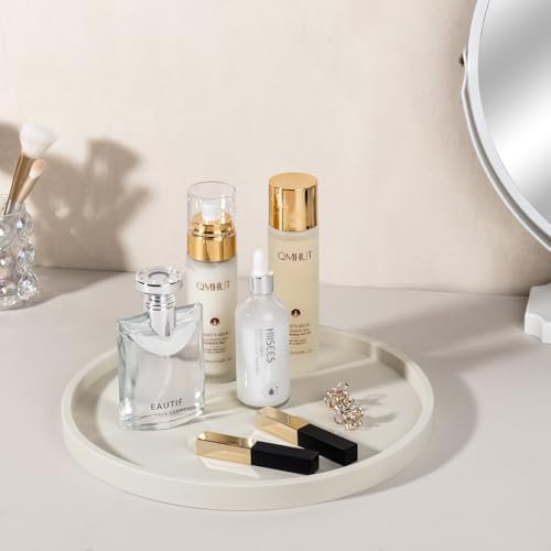 Silicone Bathroom Tray Round Vanity Tray Decorative Soap Holder Kitchen Countertop Organizer Coffee Table Decor for Candle, Perfume, Plant, 12 Inch, Beige - color: Beige, size: 12"