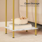 HOOBRO End Table, Small Side Table, Nightstand with 2-Layer Storage Shelves, Sofa Table for Small Spaces, Living Room, Bedroom, Stable Frame, Easy Assembly, Gold and Marble DM09BZ01 - color: Marble + Gold