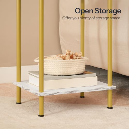 HOOBRO End Table, Small Side Table, Nightstand with 2-Layer Storage Shelves, Sofa Table for Small Spaces, Living Room, Bedroom, Stable Frame, Easy Assembly, Gold and Marble DM09BZ01 - color: Marble + Gold