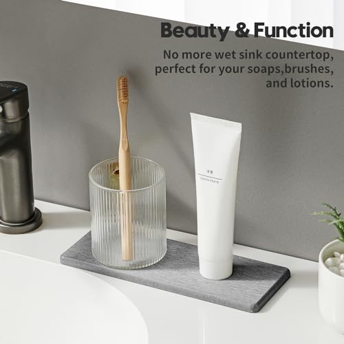 Razborci 2PCS Bathroom Counter Vanity Trays, Water Absorbing Diatomite Stone Quick Drying Mat for Kitchen Sink Counter, Dish Rack Soap Dispenser Sponge Holder Caddy Organizer, Light Gray, 9"x 3.5" - color: 2 Pack - Light Gray, size: 9" x 3.5"