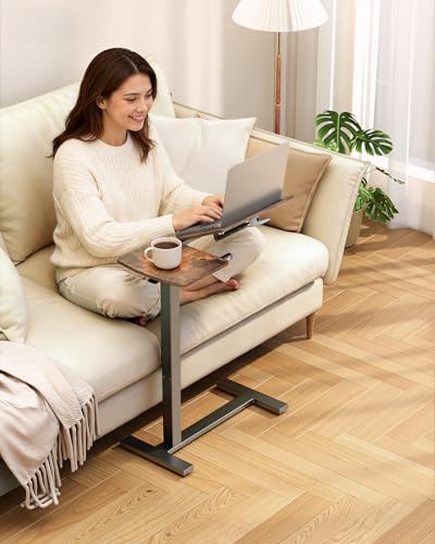 Sakugi Overbed Bedside Table with Wheels, Height Adjustable Laptop Desk, Hospital Bed Table with Tilt Top, Rolling Bed Tray for Home & Office,27.6" L x 12.9" W x 29.1"–39" H, Brown - color: Brown