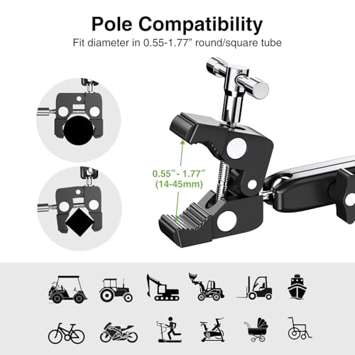 elitehood Aluminum Dual Ball Head Tablet Holder for Mic Stand, Adjustable iPad Mic Stand Holder, Strong Metal iPad Clamp Mount for Aircraft Yoke, Loader, Tractor, Boat, Wheelchair, Stroller, Treadmill - size: 6in - Dual Ball Joint