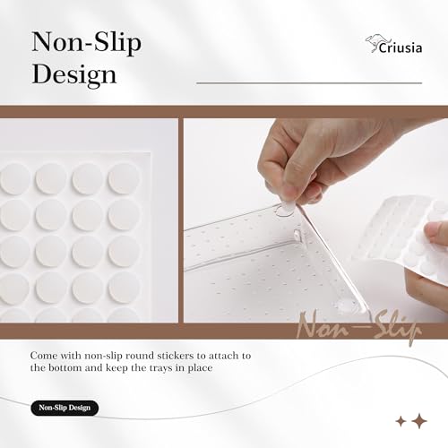 Criusia 14 PCS Clear Plastic Drawer Organizer Set - 5 Large Size Versatile Kitchen and Bathroom Organizer Trays, Non-Slip Storage Bins for Makeup, Utensils, Tool and Office Desk - size: 14PACK