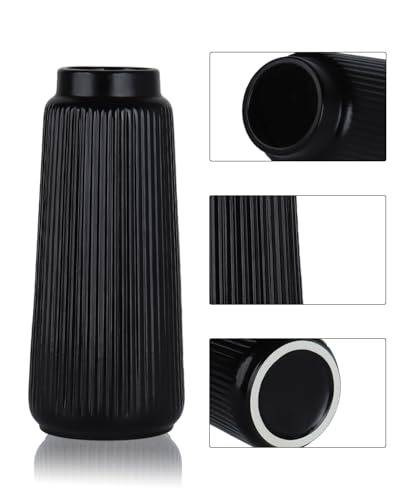 Black Ceramic Vase, 8 Inch Conical Flower Vase with Narrow Mouth for Pampas Grass, Modern Tapered Decorative Vase for Home Decor, Living Room Table, Shelf - color: Black03