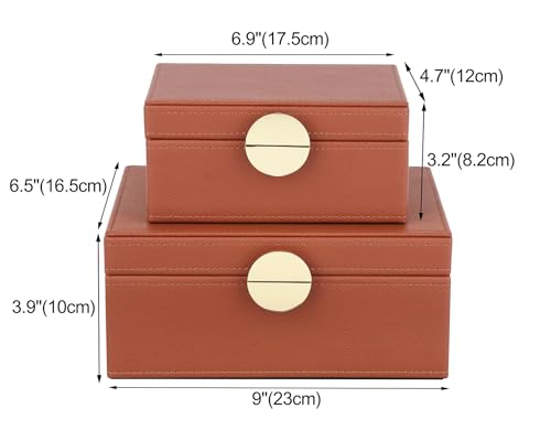 HofferRuffer Faux Leather Jewelry Boxes, Decorative Boxes Storage Accessory Organizer with Gold Hardware Decor, Classic Vegan Leather Set of 2 Pieces (Brown) - color: Brown