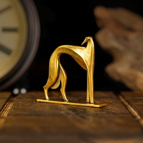 Retro Handcrafted Cubist Artistic Dog Sculpture - 100% Solid Brass Muscular line Front and Elegant Back Design | Collectible Modern Art Decoration | Finishing Touch for Home and Office Scenes - style: Artistic Dog
