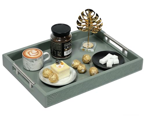 Serving Tray with Polished Metal Handles, 16.5''x12'' Rectangle Coffee Table Tray, Modern Decorative Tray, Large Ottoman Tray, Perfect for Storage and Display (Grey) - color: Gray