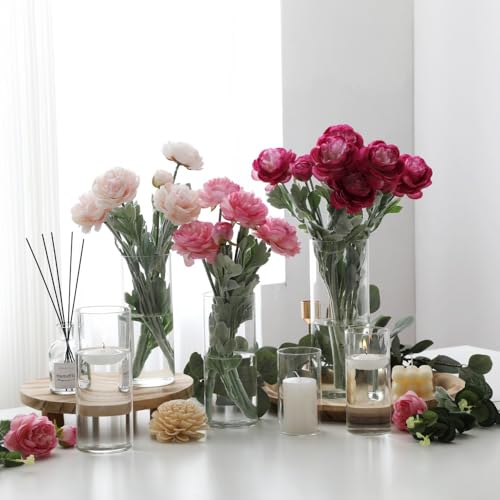 Set of 12 Pcs Glass Cylinder Vases for Centerpieces with 18 Pcs White Floating Candles for Centerpieces Glass Candle Holder for Table Shelf Wedding Party Home Decor (4"+6"+8"+10") - size: 12 SET