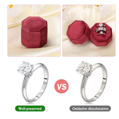 WantGor Velvet Ring Box, 3 Slots Jewelry Ring Gift Box Vintage Ring Display Holder Case for Wedding Ceremony Proposal Engagement (Burgundy) - color: Burgundy