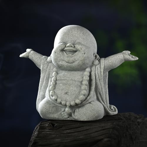 Landical Buddha Sandstone Statues, Zen Monk Praying Statue Sculptures Ornament for Wealth Good Luck Feng Shui Decor Home Office Car Decoration(Laughing Buddha) - style: Laughing Buddha