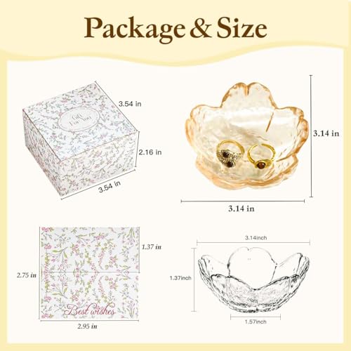 Gifts for Women Amber Flower Jewelry Ring Dish Tray,Decorative Glass Trinket Dish,Room Decor Aesthetic, Modern Accent Tray for Vanity Friendship Christmas Birthday Gifts for Women(Amber) - color: Amber