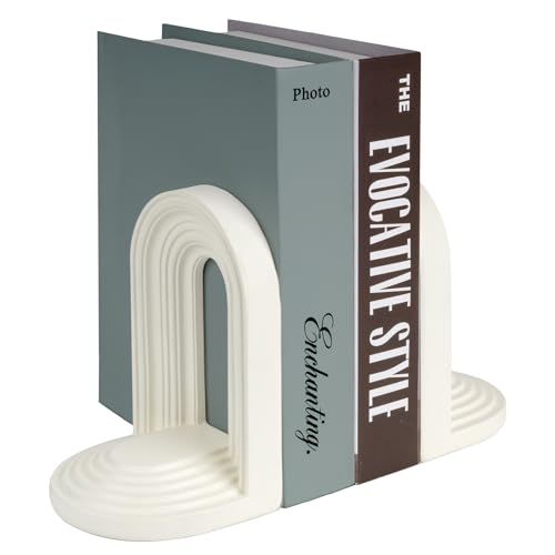 AELS Modern Bookends, Mid Century Arch Heavy Duty Book Ends, Unique Decorative Bookend Supports for Shelves, Office Desktop Book Stand, Stopper for Books/Movies/CD, Cream - color: Cream, size: M - 5.9x4x3.9 inch